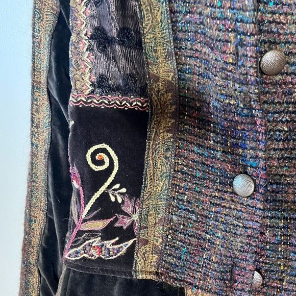Flashback Couture Blazer Jacket Mixed Fabrics Velvet Satin Tweed 4 Button - Picture 6 of 15